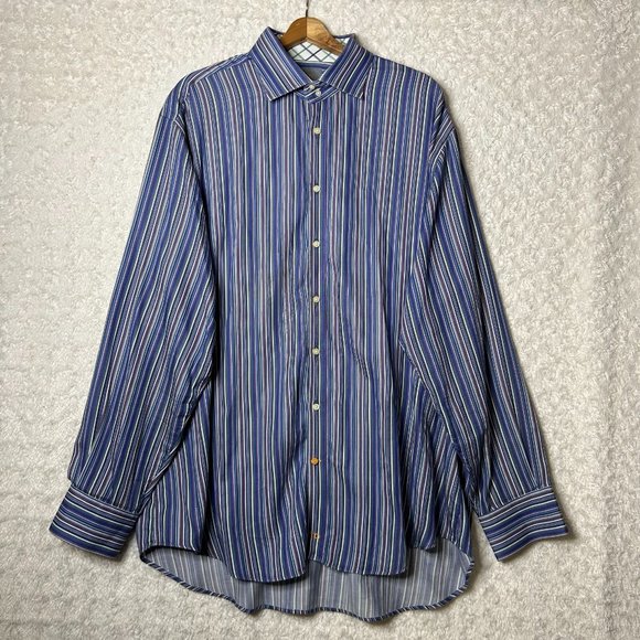 TD Thomas‎ Dean Men's Button Down Purple Blue Striped Size XXL - Picture 1 of 9